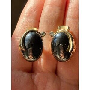 Vintage gold tone oval hematite clip on Earrings